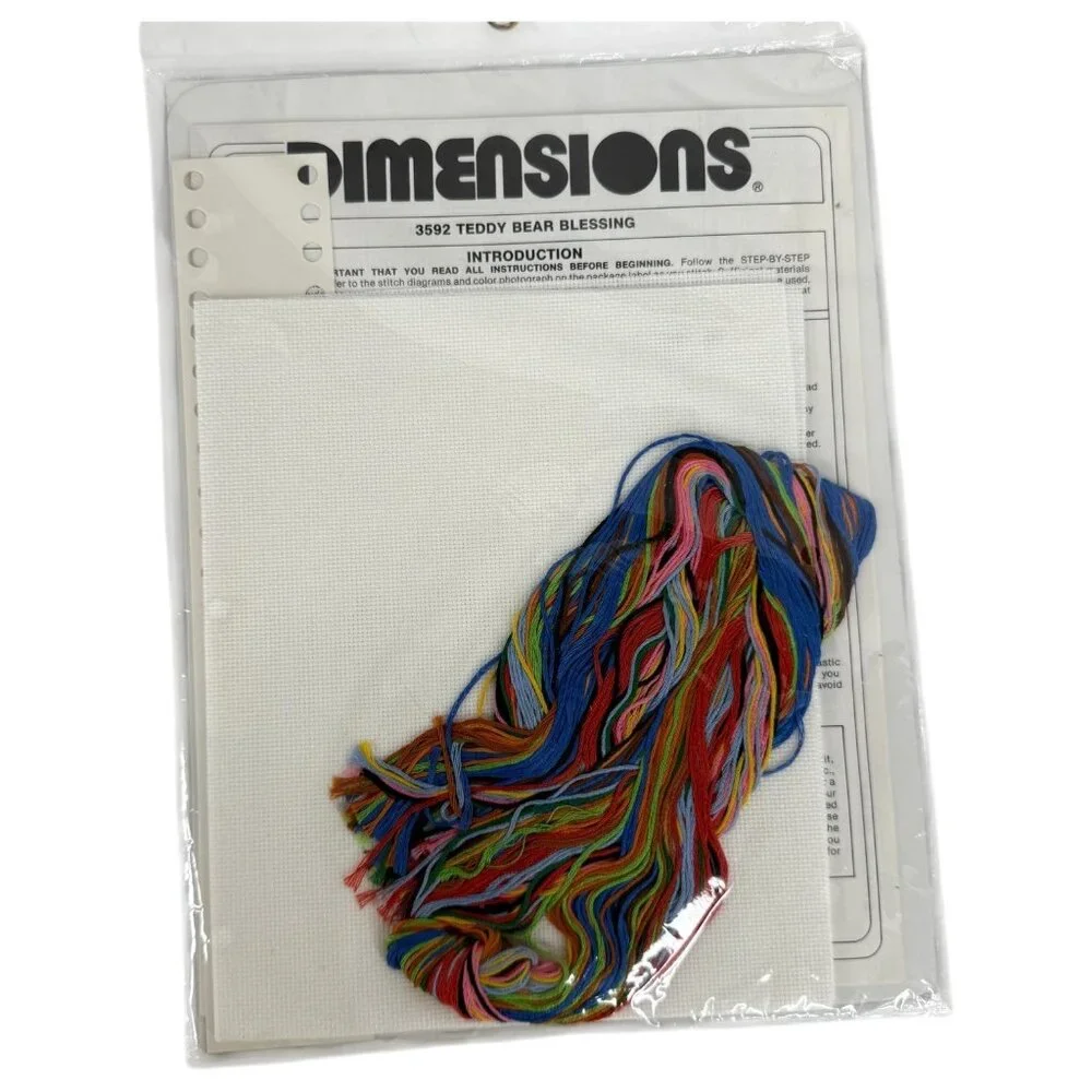 Vintage Dimensions Counted Cross Stitch Kit Teddy‎ Bear Blessing 1985 Sealed